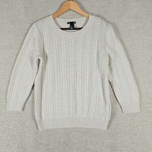 HM Basic‎ Women Cream White Cable Knit Crew Neck Wool Blend Sweater Size Medium